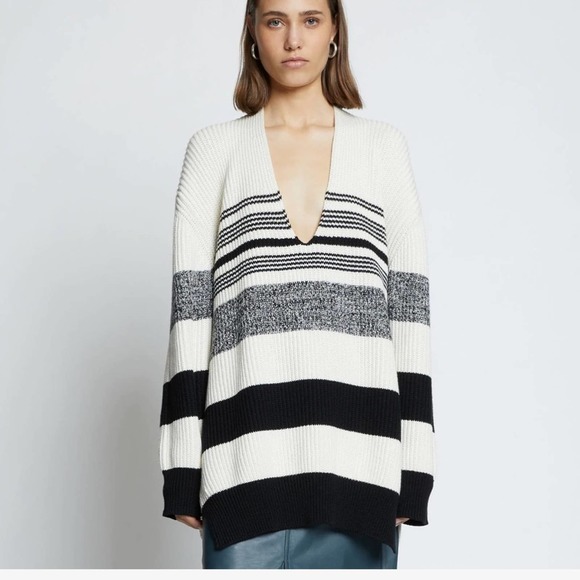 Proenza Schouler Sweaters - Proenza Schouler Lofty Stripe Oversized V Neck Sweater